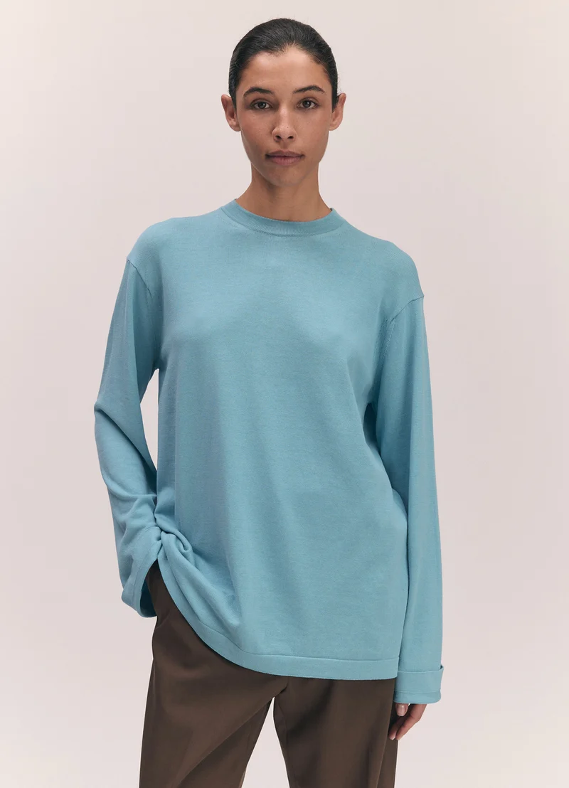 Long Sleeve Slouchy T-Knit in Aqua