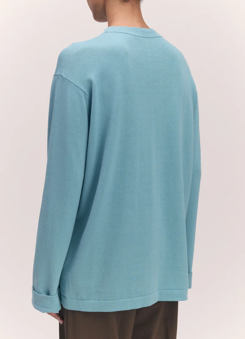 Long Sleeve Slouchy T-Knit in Aqua