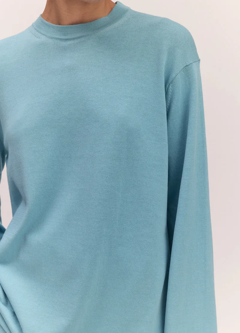 Long Sleeve Slouchy T-Knit in Aqua