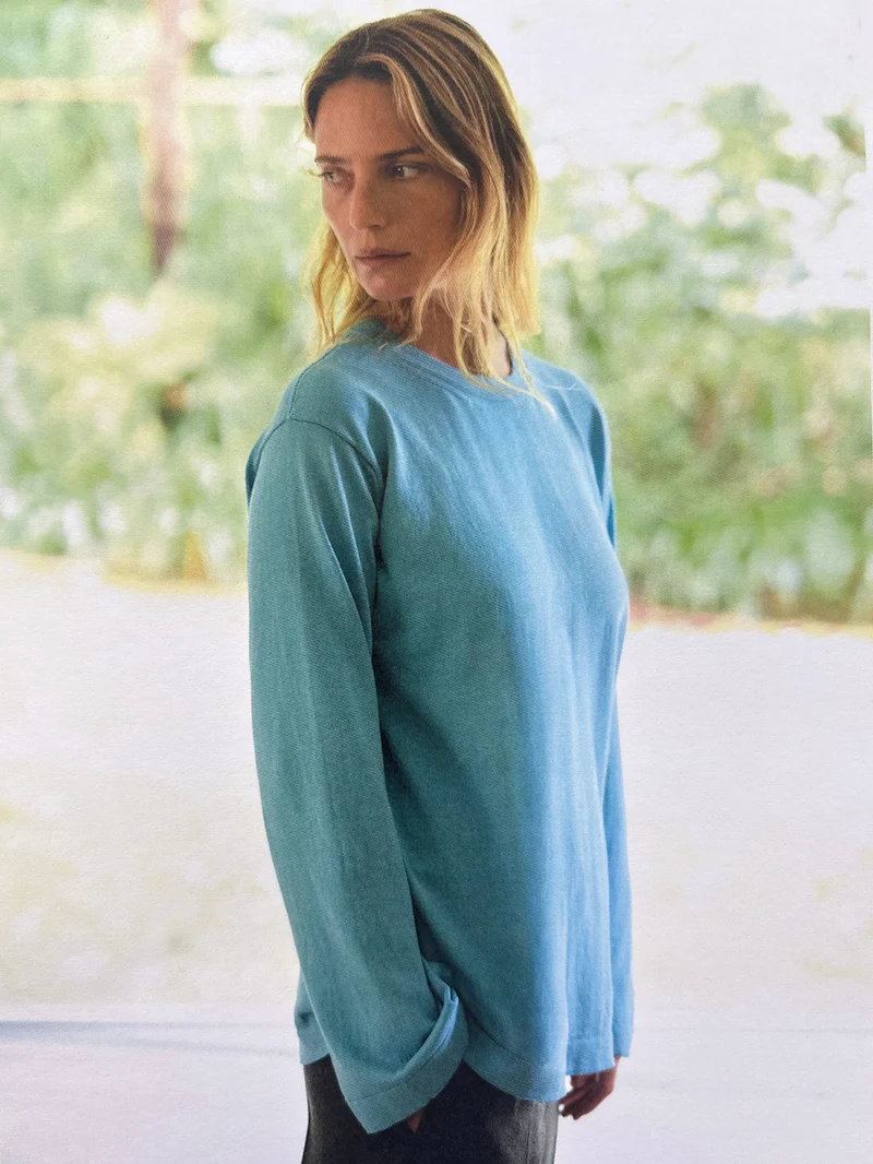 Long Sleeve Slouchy T-Knit in Aqua