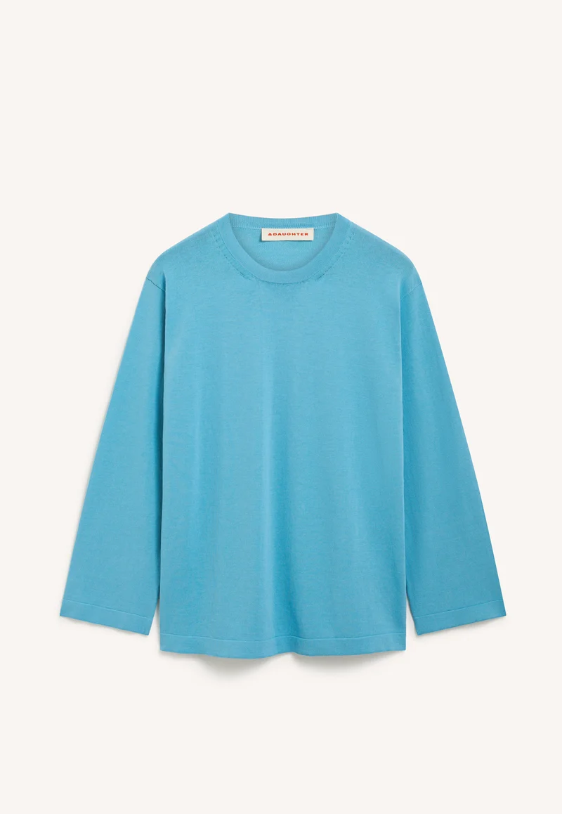 Long Sleeve Slouchy T-Knit in Aqua