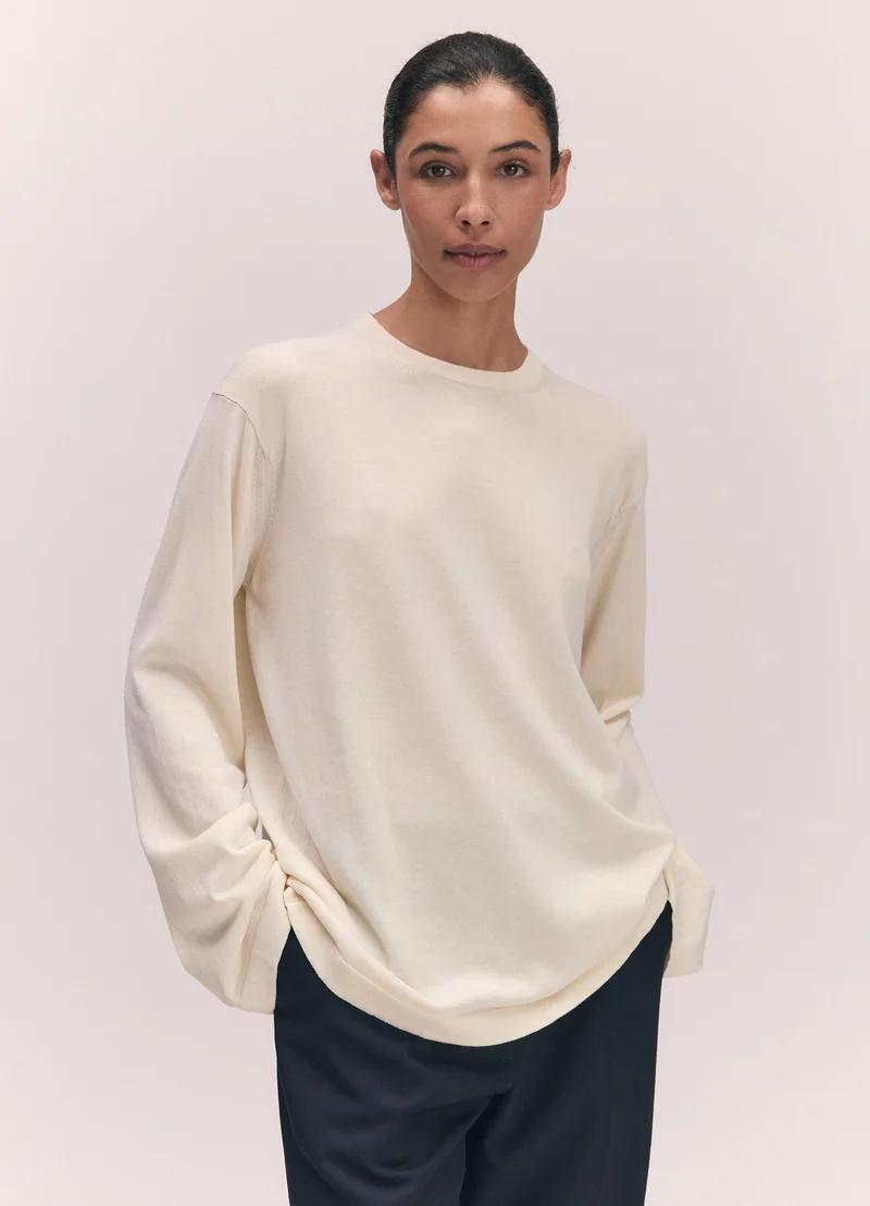 Long Sleeve Slouchy T-Knit in Ecru