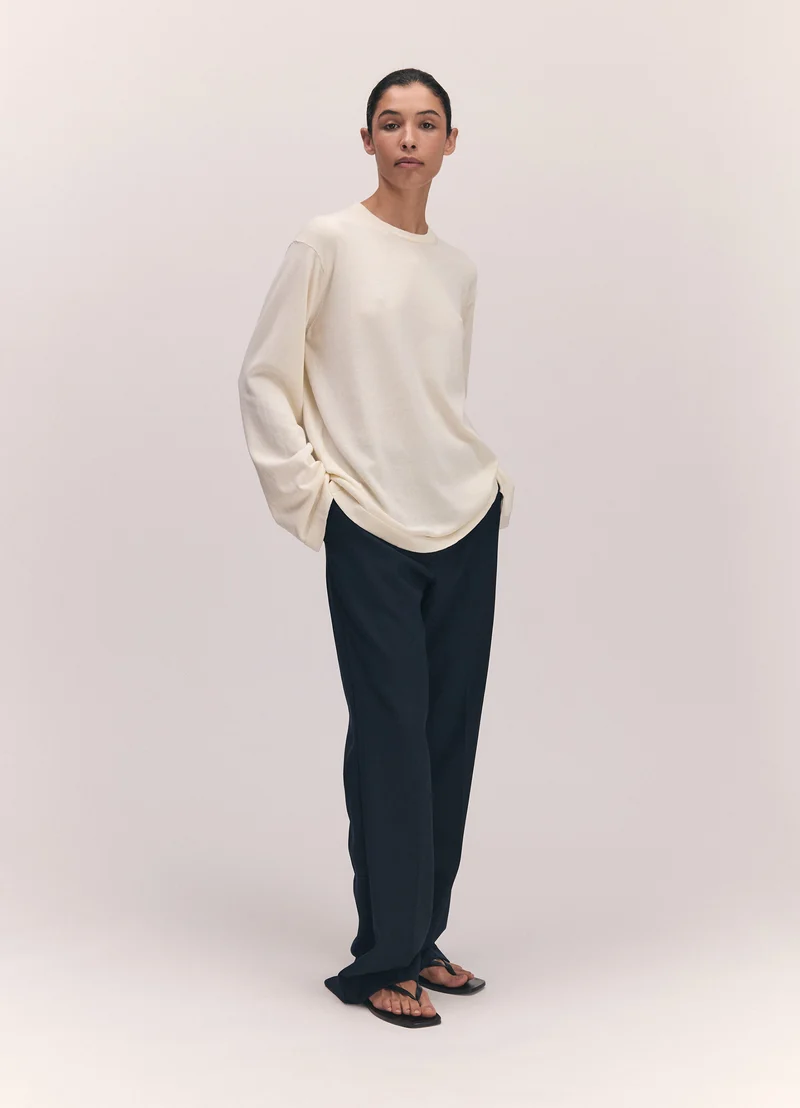 Long Sleeve Slouchy T-Knit in Ecru