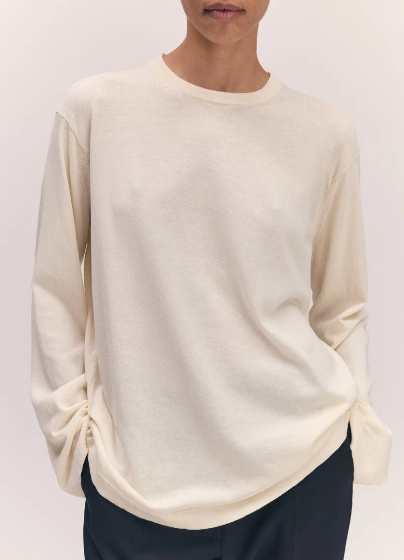 Long Sleeve Slouchy T-Knit in Ecru