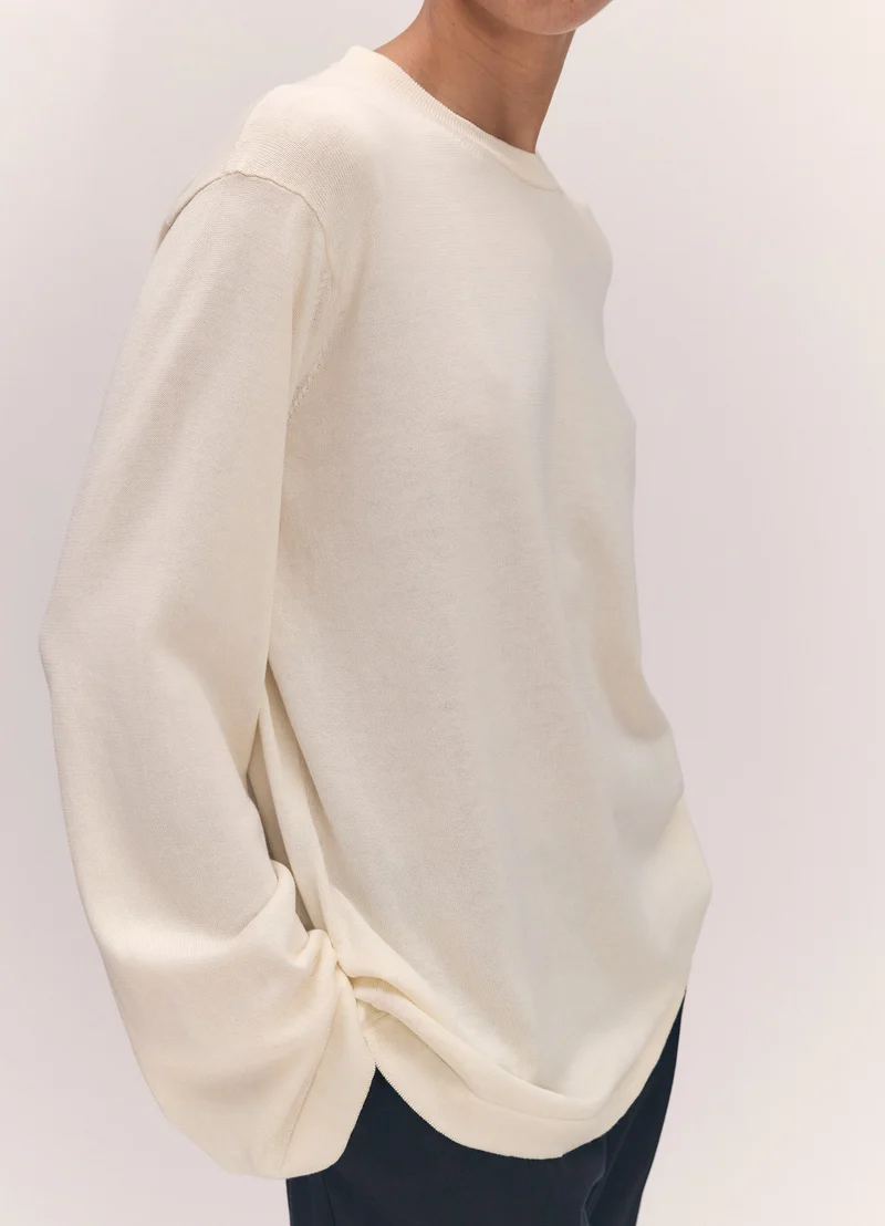 Long Sleeve Slouchy T-Knit in Ecru