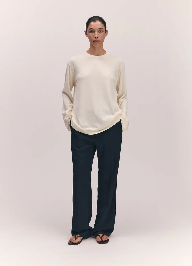 Long Sleeve Slouchy T-Knit in Ecru
