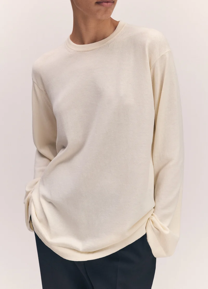 Long Sleeve Slouchy T-Knit in Ecru