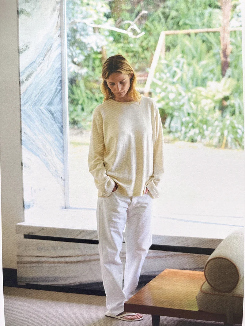 Long Sleeve Slouchy T-Knit in Ecru