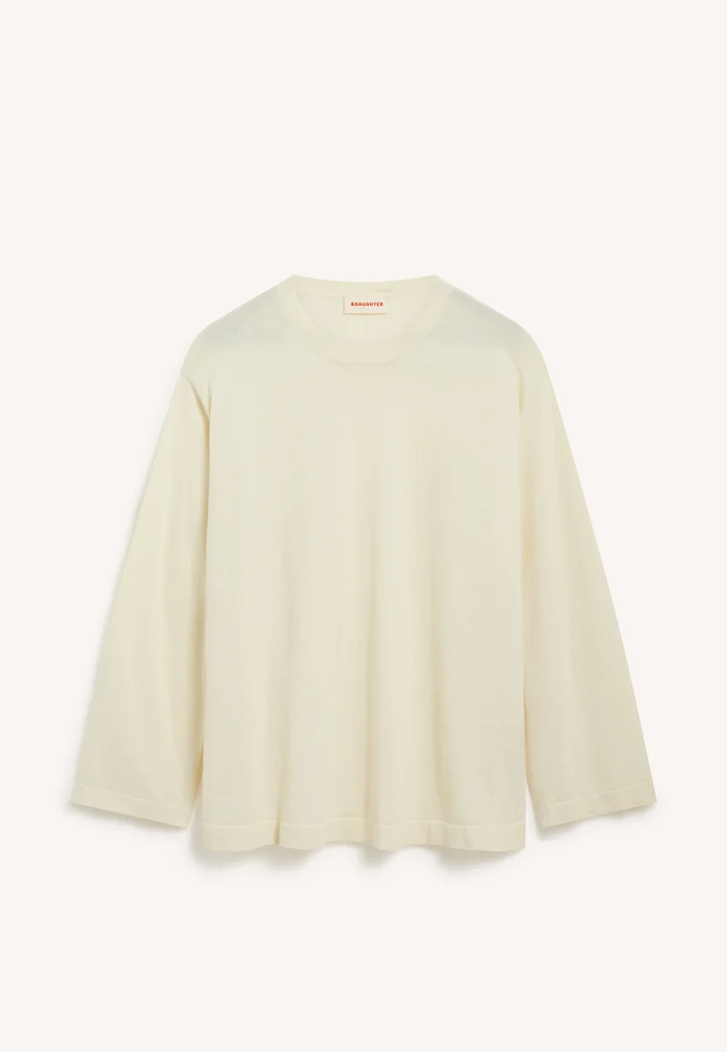 Long Sleeve Slouchy T-Knit in Ecru