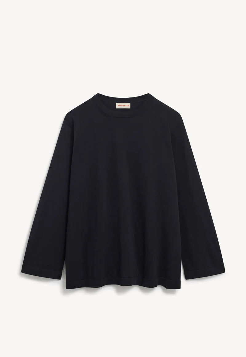 Long Sleeve Slouchy T-Knit in Dark Navy