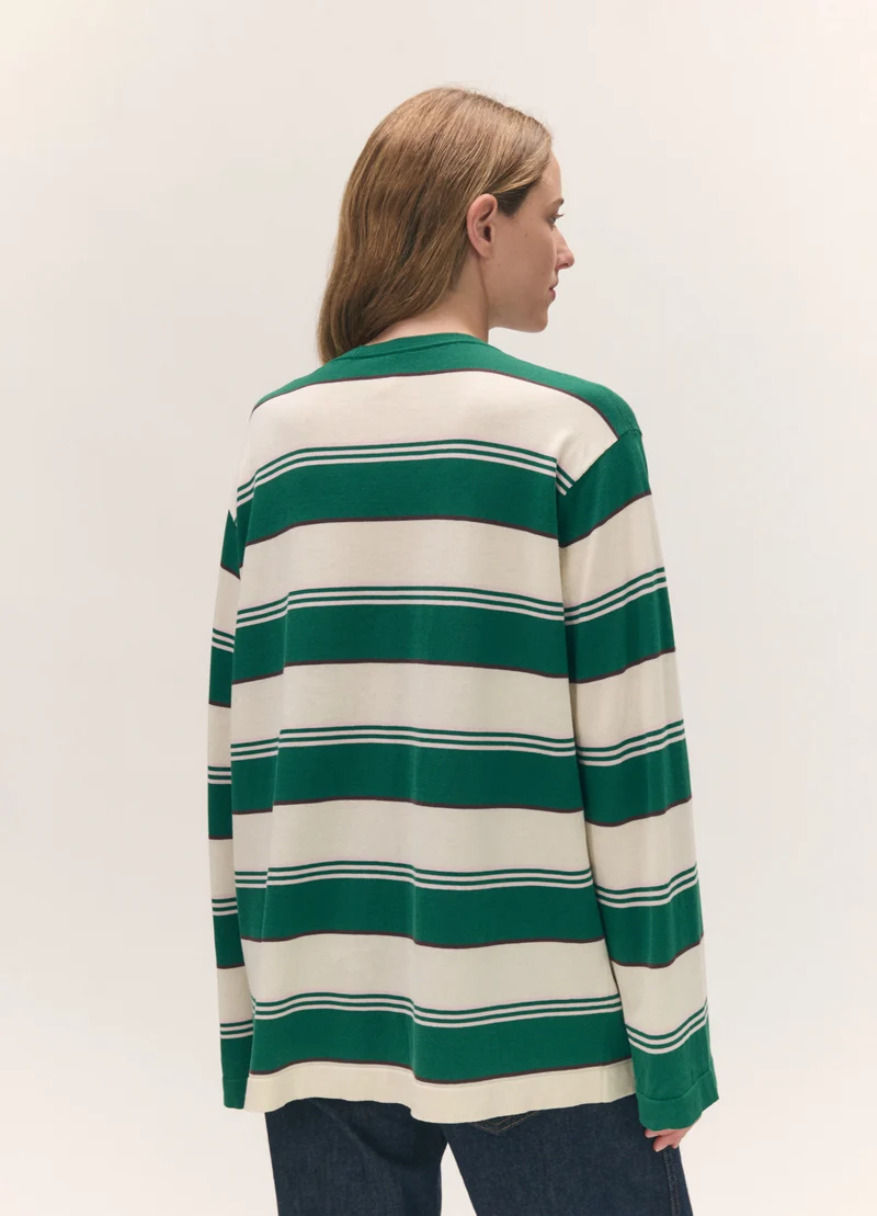 Long Sleeve Slouchy T-Knit in Green Stripe