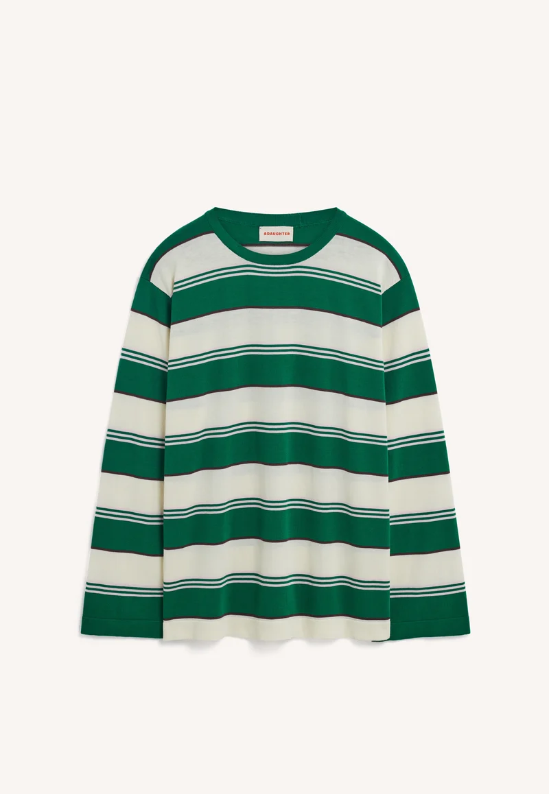 Long Sleeve Slouchy T-Knit in Green Stripe