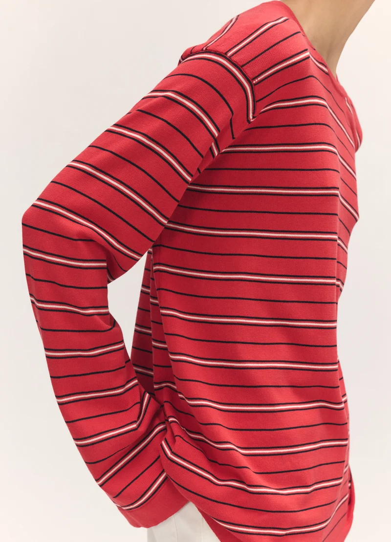 Long Sleeve Slouchy T-Knit in Red Stripe