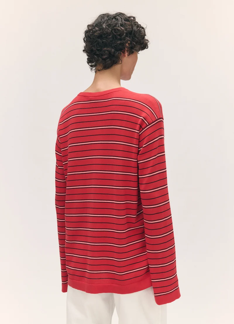 Long Sleeve Slouchy T-Knit in Red Stripe