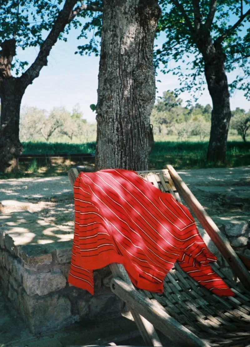 Long Sleeve Slouchy T-Knit in Red Stripe