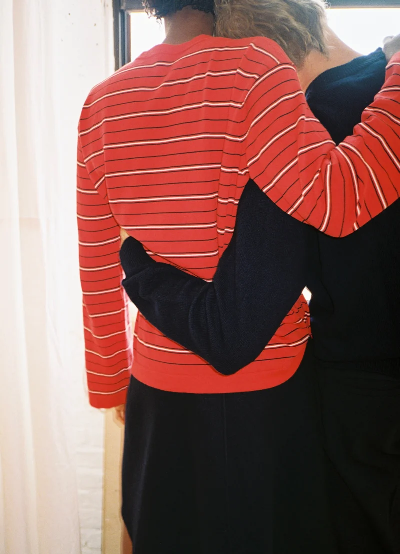 Long Sleeve Slouchy T-Knit in Red Stripe