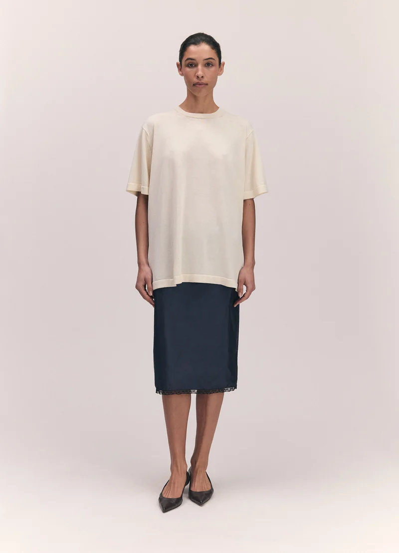 Short Sleeve Slouchy T-Knit in Ecru