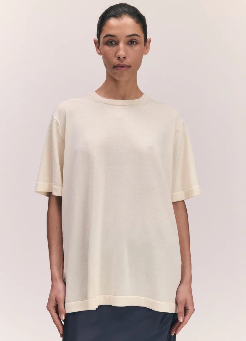 Short Sleeve Slouchy T-Knit in Ecru