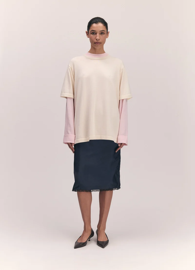 Short Sleeve Slouchy T-Knit in Ecru