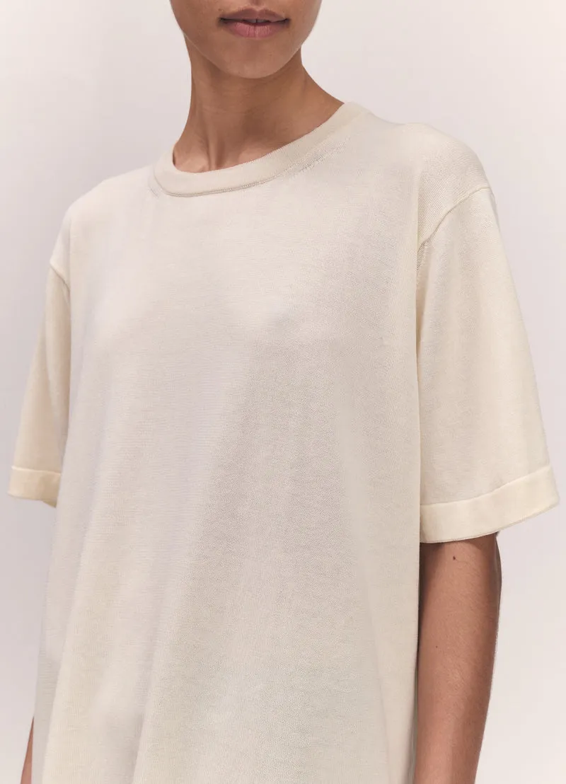 Short Sleeve Slouchy T-Knit in Ecru