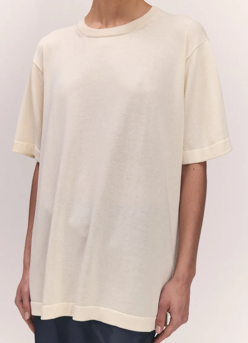 Short Sleeve Slouchy T-Knit in Ecru