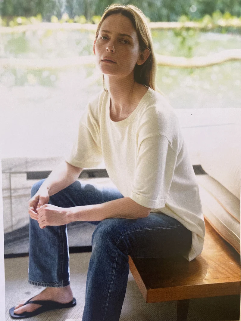 Short Sleeve Slouchy T-Knit in Ecru
