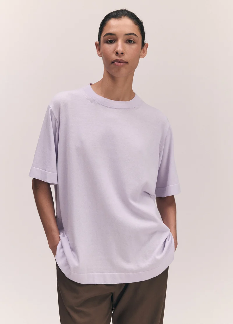 Short Sleeve Slouchy T-Knit in Lilac