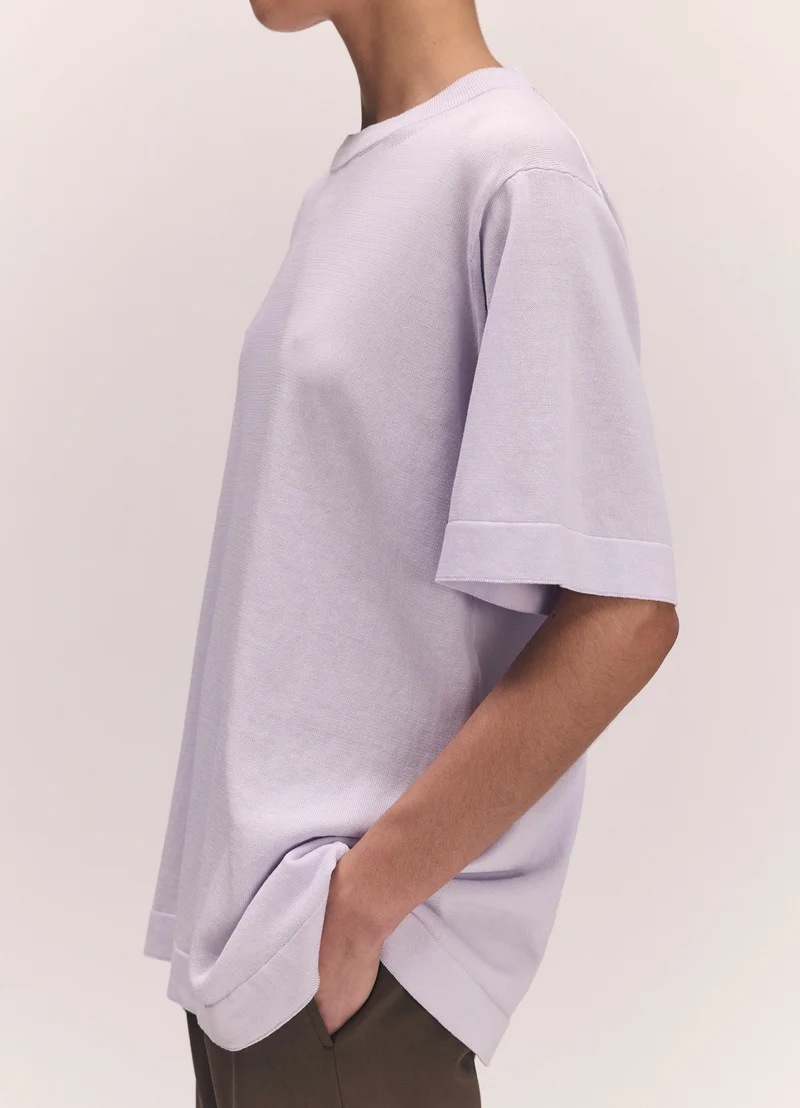 Short Sleeve Slouchy T-Knit in Lilac