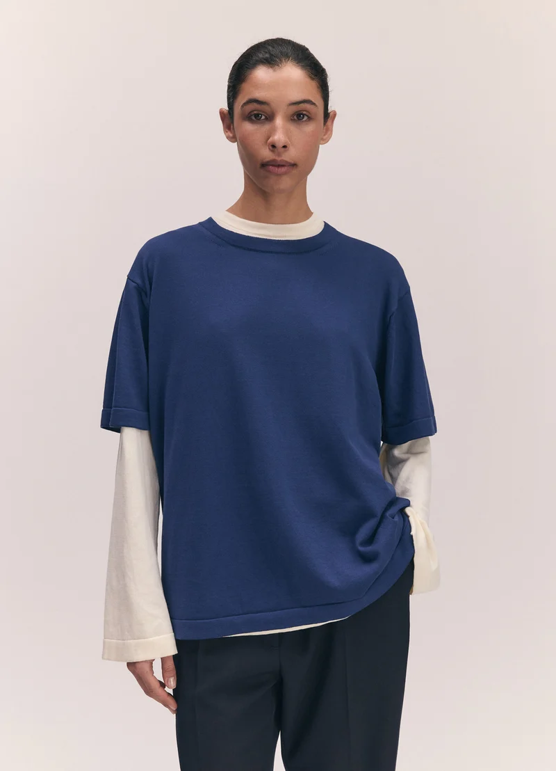 Short Sleeve Slouchy T-Knit in Cobalt Blue