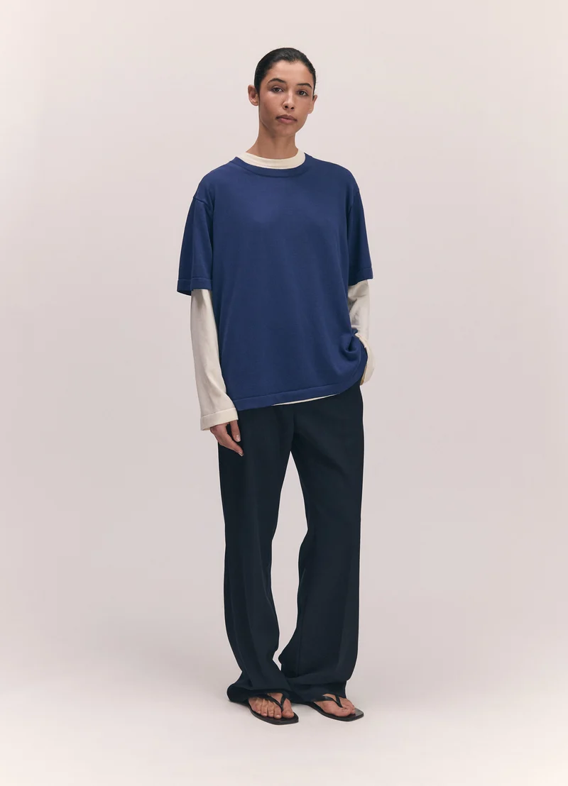 Short Sleeve Slouchy T-Knit in Cobalt Blue