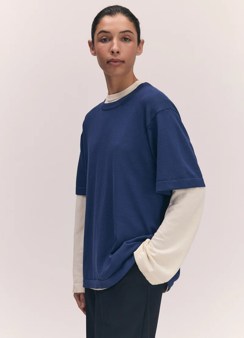 Short Sleeve Slouchy T-Knit in Cobalt Blue