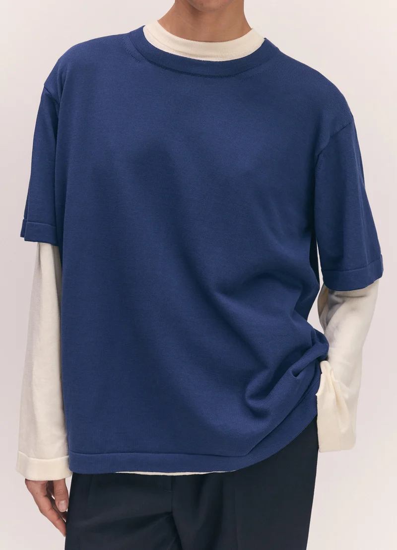Short Sleeve Slouchy T-Knit in Cobalt Blue