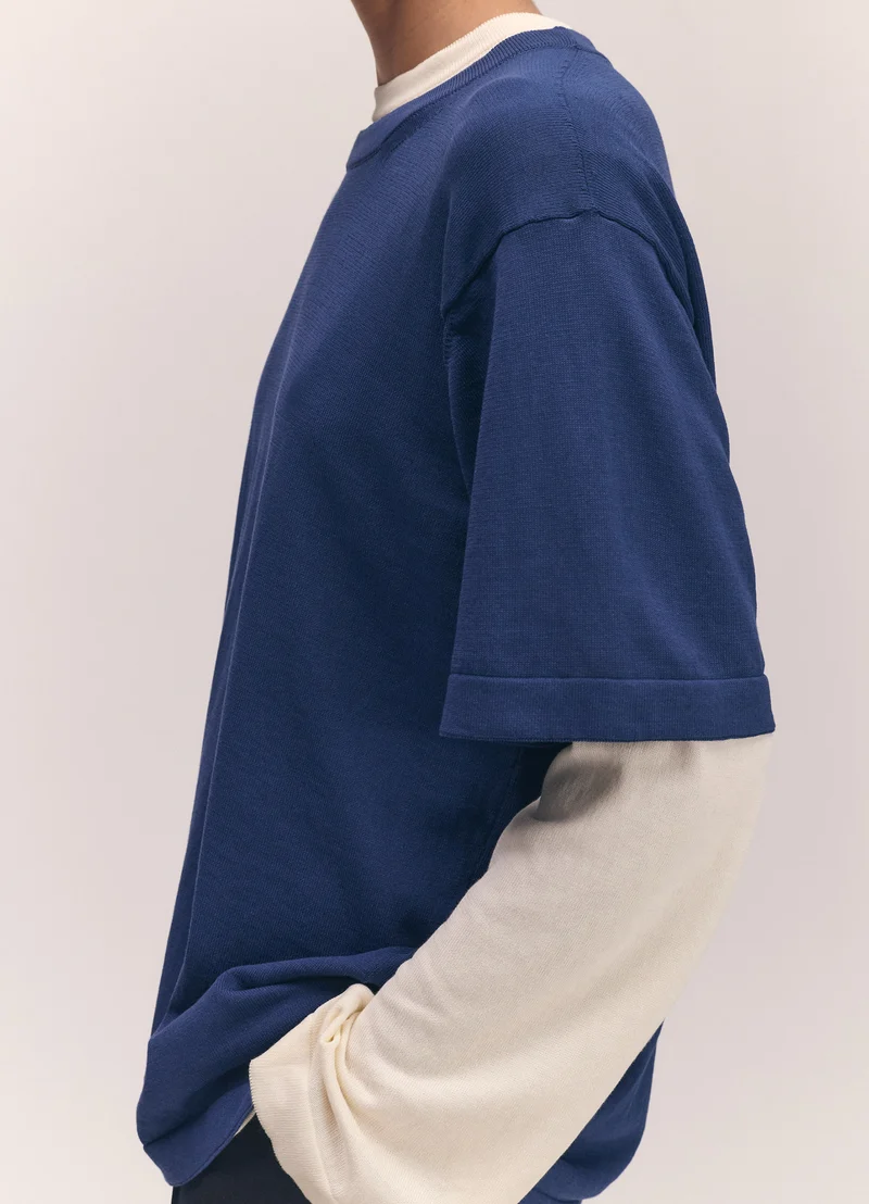 Short Sleeve Slouchy T-Knit in Cobalt Blue