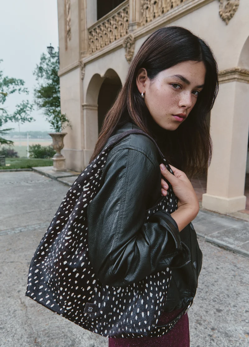 Faux-leather bomber jacket with buttons