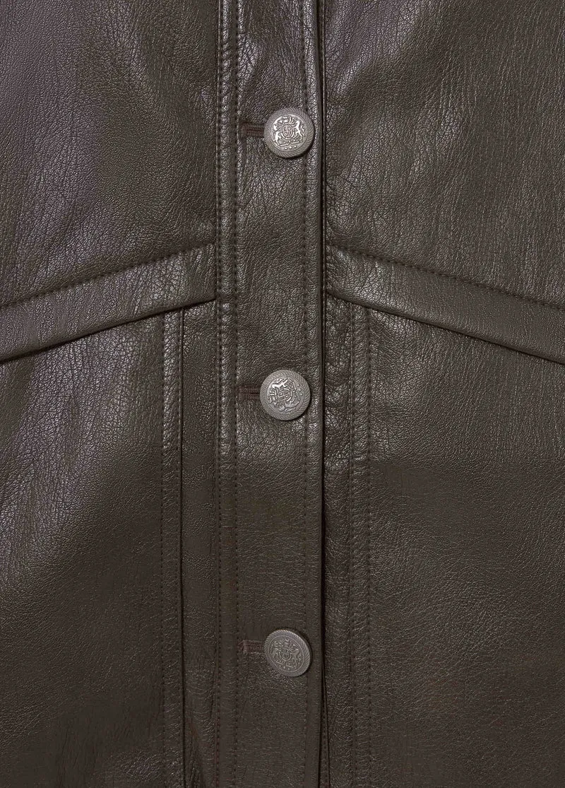 Faux-leather bomber jacket with buttons