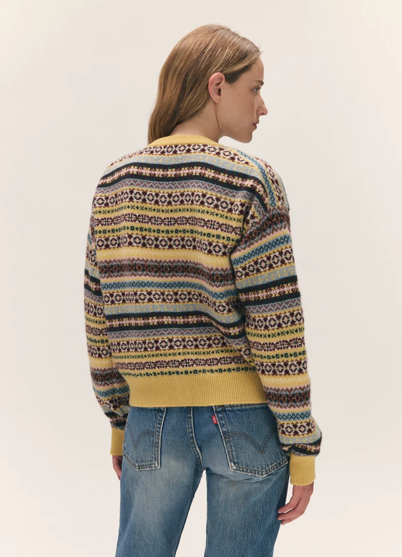 Ada Fairisle Crewneck Cardigan in Yellow Multi