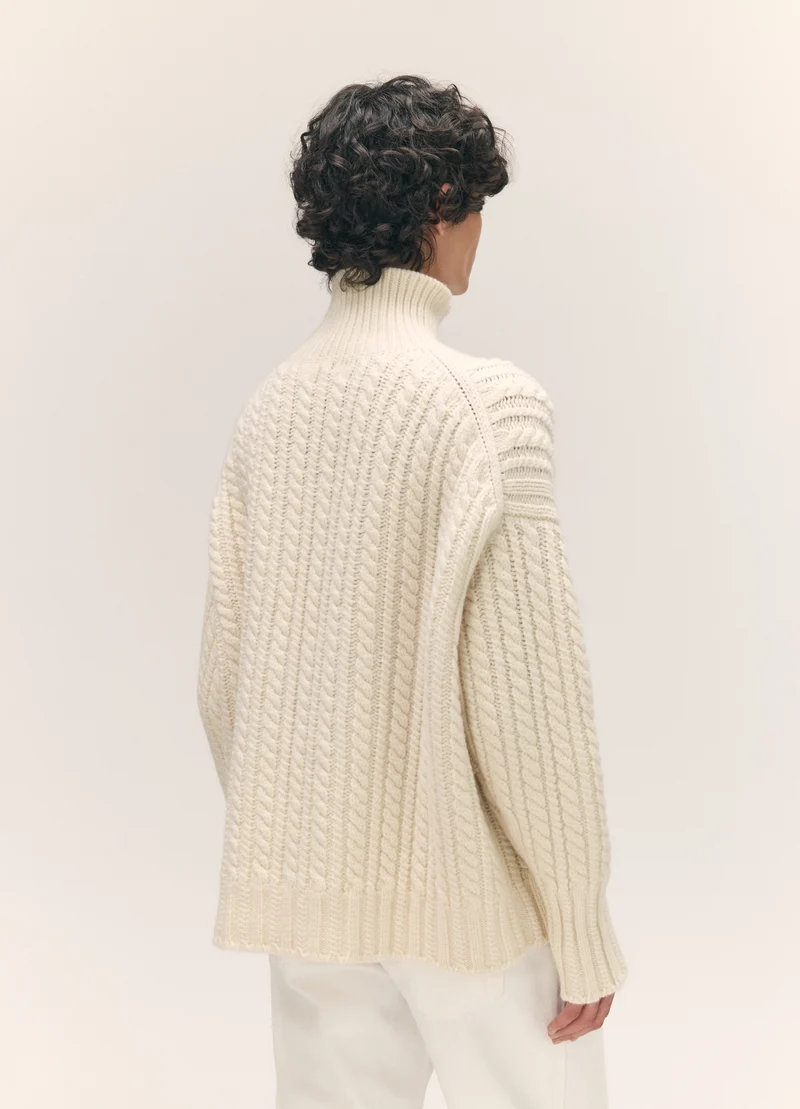 Caragh Cable High Neck in Undyed White