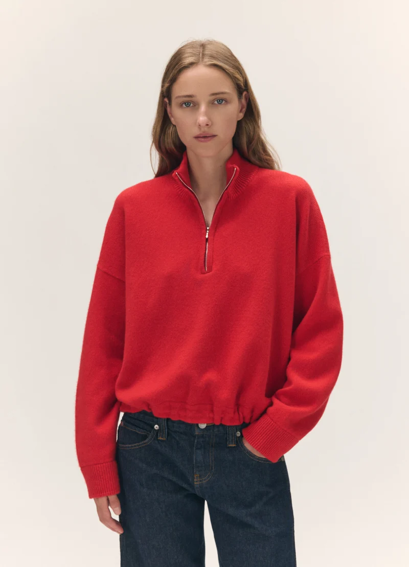 Alder Half Zip Fleece in Poppy Red