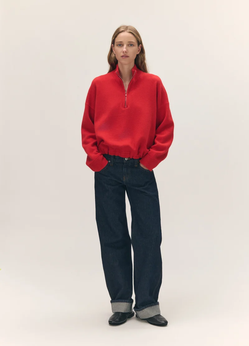 Alder Half Zip Fleece in Poppy Red