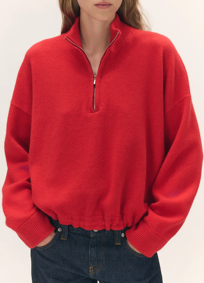Alder Half Zip Fleece in Poppy Red