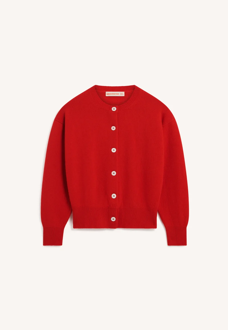 Ada Crewneck Cardigan in Poppy Red