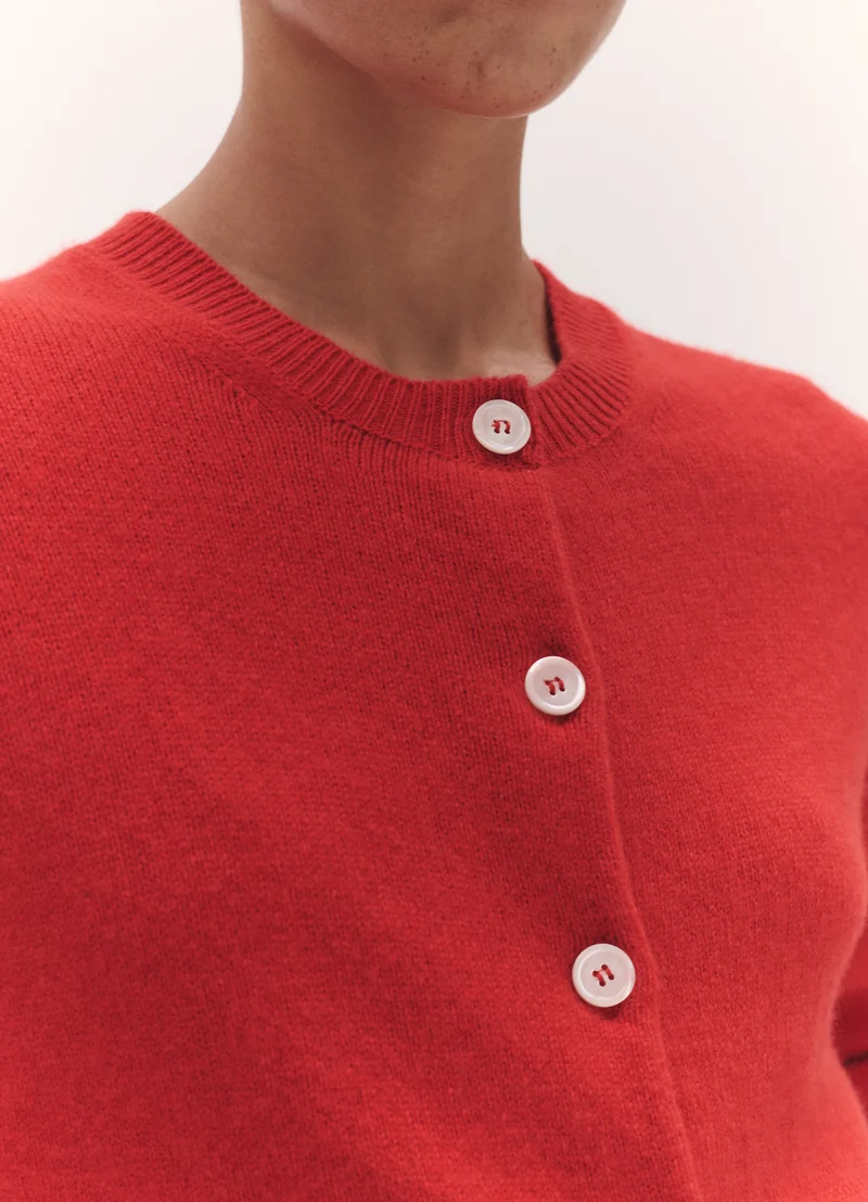 Ada Crewneck Cardigan in Poppy Red
