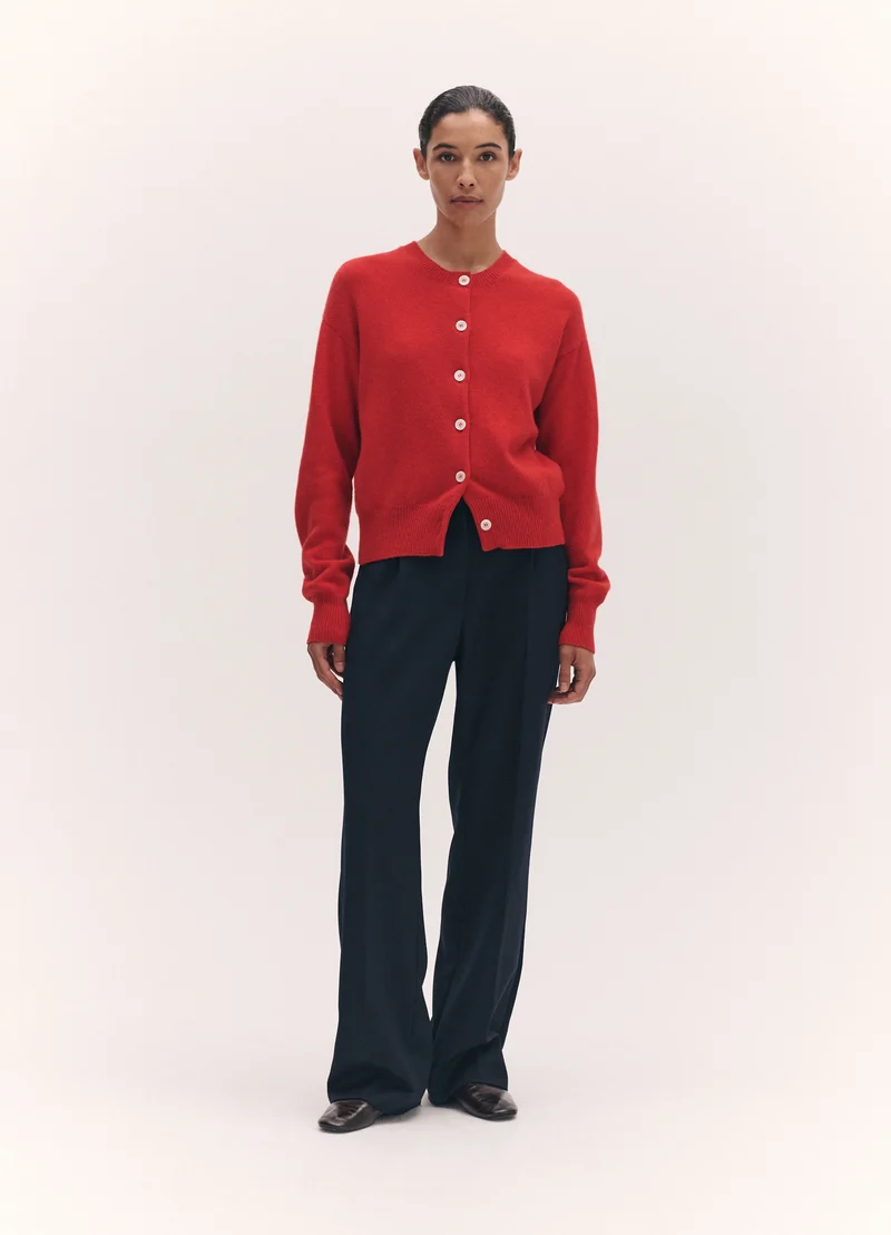 Ada Crewneck Cardigan in Poppy Red