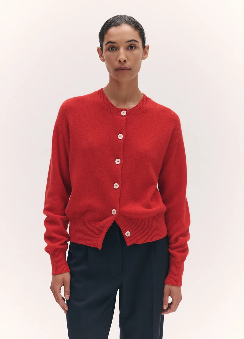 Ada Crewneck Cardigan in Poppy Red