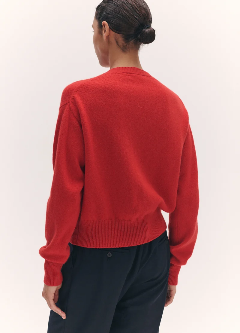 Ada Crewneck Cardigan in Poppy Red