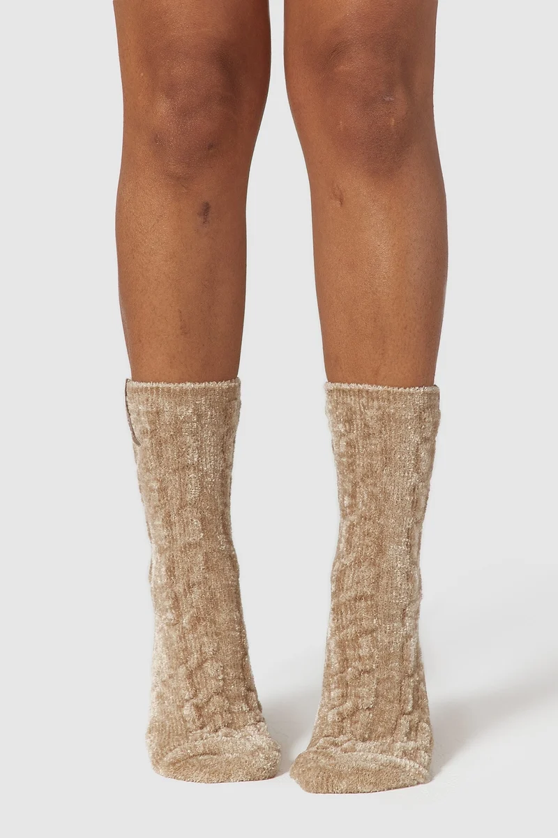 Chenille Gestrickte Socke - Hellbraun