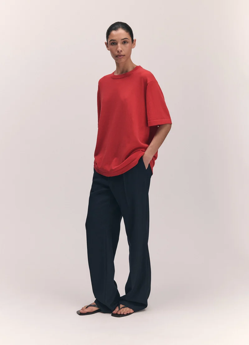 Short Sleeve Slouchy T-Knit in Red