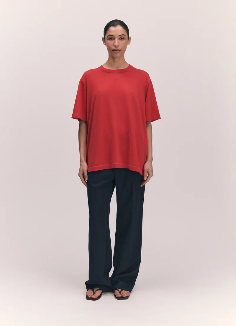 Short Sleeve Slouchy T-Knit in Red