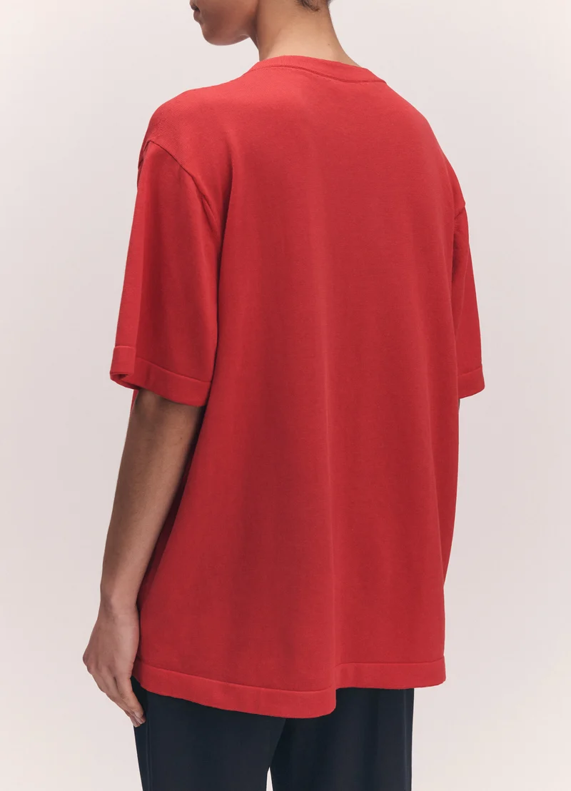 Short Sleeve Slouchy T-Knit in Red