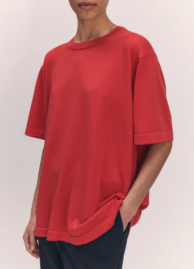 Short Sleeve Slouchy T-Knit in Red